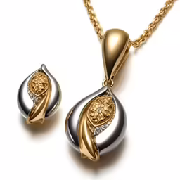two necklaces with two different colored designs on them