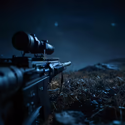 a rifle that is ready to be fired into the night sky
