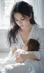a woman holding a baby wrapped in a blanket