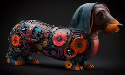 a dog model is made out of old watch gears