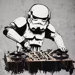 a graphic of a storm trooper dj with dj controllers