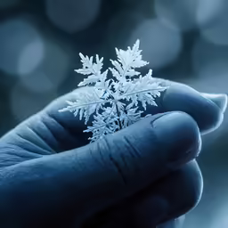 a close up of someone holding a snowflake