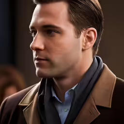 a man wearing a jacket stares into the distance
