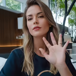 a close up of a person holding a peace sign