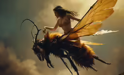 a woman is sitting on top of a bee