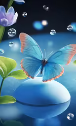 a blue butterfly sits on top of a ball