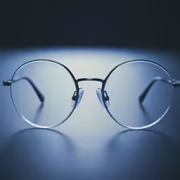 pair of silver frame glasses in light room