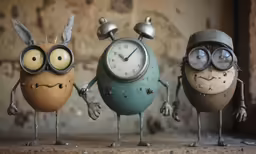 three small robot figurines are wearing sunglasses