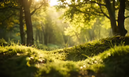 sunlight shining through trees in the forest