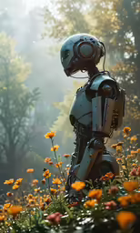 a close - up of a humanoid in flowers