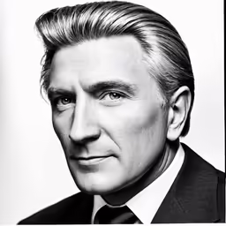a black and white portrait of a man wearing a suit