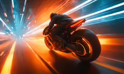 a man on a motorcycle going fast through a tunnel