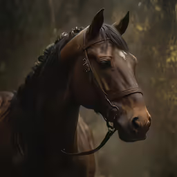 the head of a brown horse with a black mane