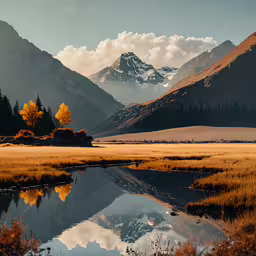 a landscape photo shows a beautiful mountain scene,an image of a view from the mountains in autumn