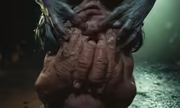 some hands covering someones face as if they were in the rain