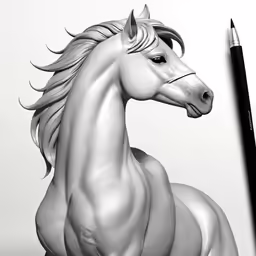 a horse statue in pencil on the table