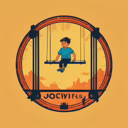 a little kid swinging on a metal frame,a person on a wooden swing over a city