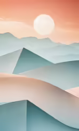 an abstract mountain scene with a pink sunset and mountains in the background