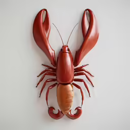 a wall mounted red lobster next to a hard boiled egg
