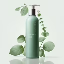 green shampoo bottle sitting on top of a white surface
