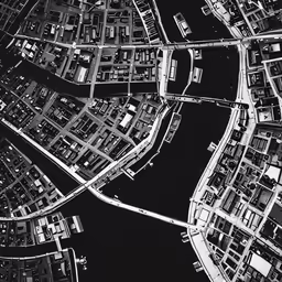 an aerial view of a river and the road