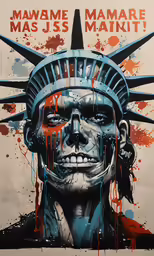 the painting depicts the statue of liberty dripping paint