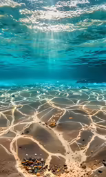 sand is covered with stones under the water