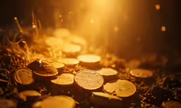the ground is covered with golden coins