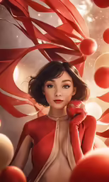 an image of a woman wearing red gloves and holding up her hands