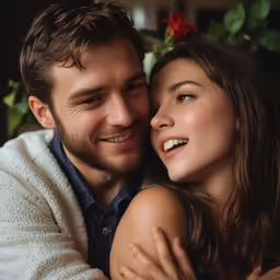 a young man hugging a beautiful young woman