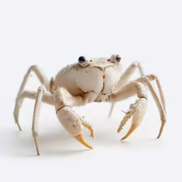 the white crab is looking forward at something