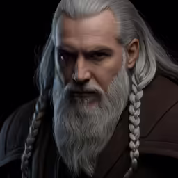 the elder man has grey hair and long grey hair