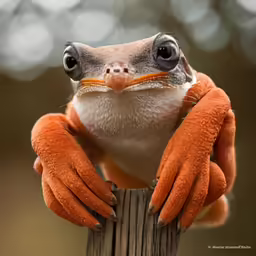 the animal is posing with the camera lens wide