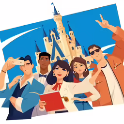 a group of people that are standing in front of a castle