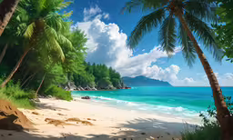 some very pretty trees on the shore of a beach