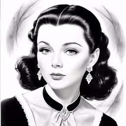 black and white drawing of a woman wearing an elegant necklace