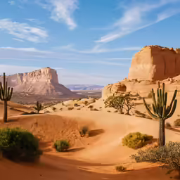 the desert landscape has a few small cacti