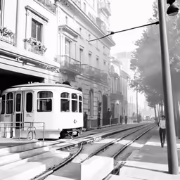 train tracks going into a tunnel with an old style tram