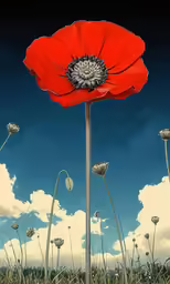 a poppy is growing in an outdoor field with tall grass