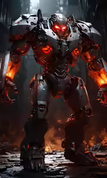 the robot is ready to attack in a space battle