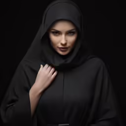 a woman with a black shawl, in the dark