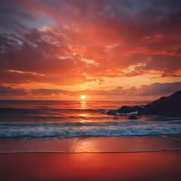 a beach that has the sun going down