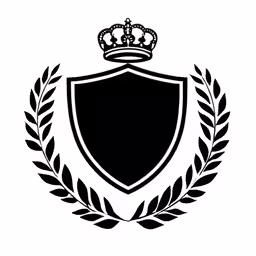 a shield with a crown and laurel on the bottom