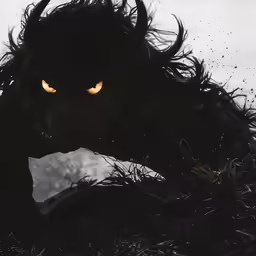 there is a picture of a demon with yellow eyes