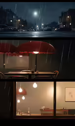 two pictures of a couple of umbrellas in the rain