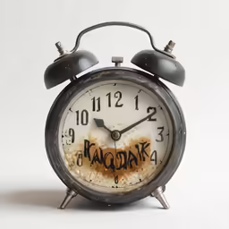 an old alarm clock with paint peeling out of it