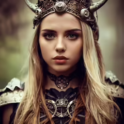 the girl is dressed up in a horned dress