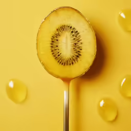 a kiwi fruit is on top of a spoon