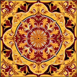 an ornate yellow and red patterned area with a black background