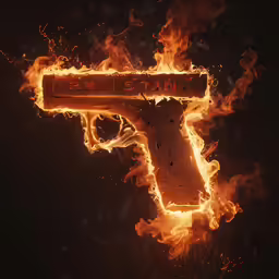 a pistol being shot with a flame background